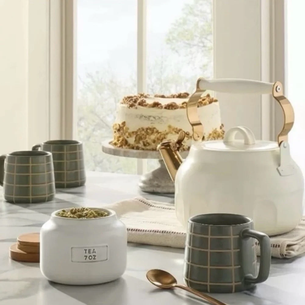 Hearth & Hand Magnolia 2qt Stainless Steel Arch Cutout Teapot Cream NEW